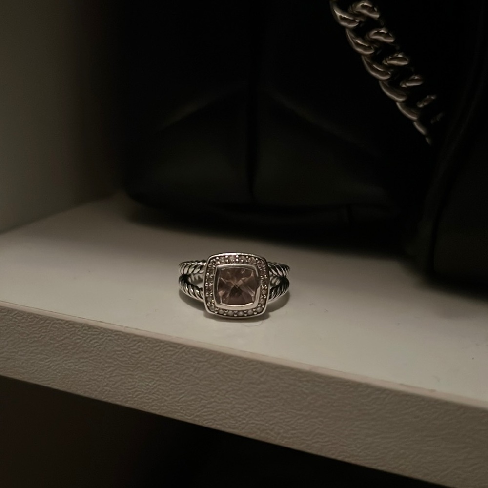 💯 Auth David Yurman Petite Albion Ring with Morganite and Pavé Diamonds